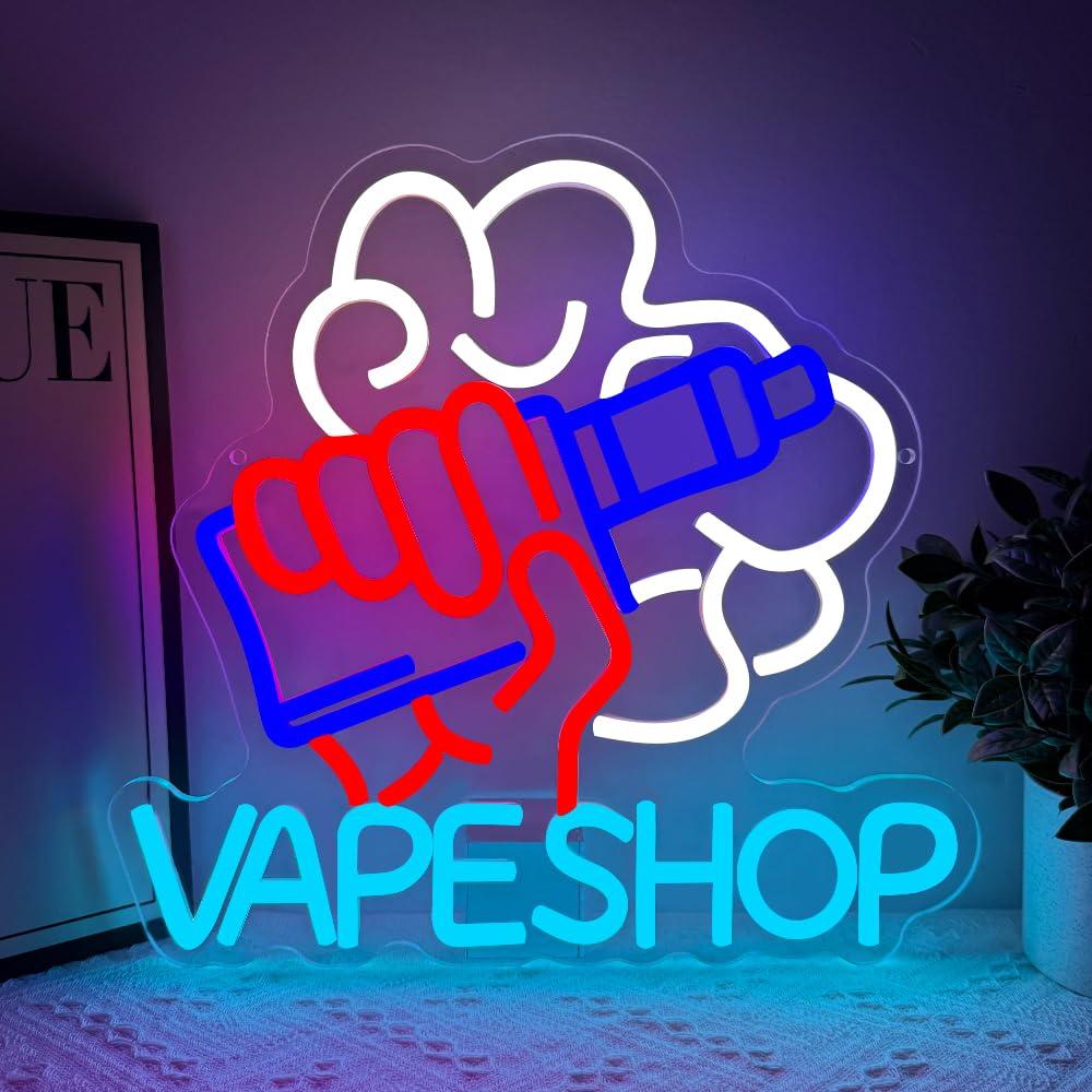 Vaping Store - لافتة نيون لمتجر السجائر الإلكترونية مع